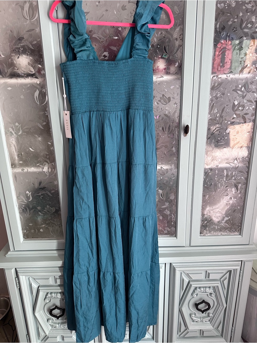Sienna Sky Teal Ruffled V-Neck Tiered Maxi Dress - Picture 2 of 3